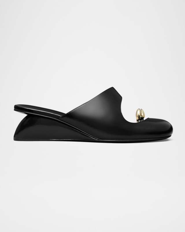 Leather Toe-Ring Wedge Slides
